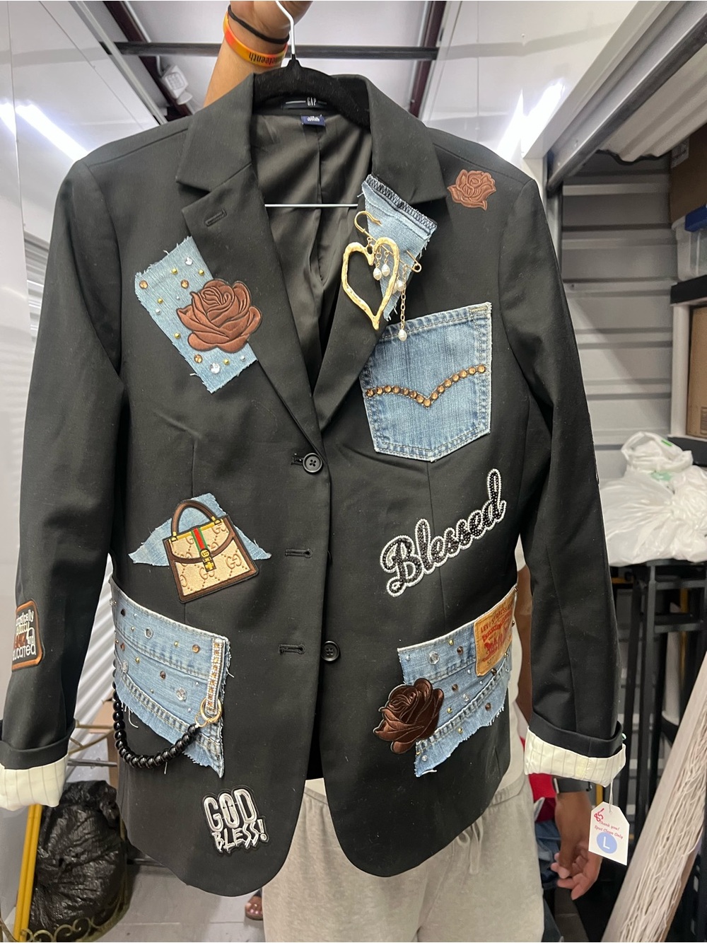 Custom made black Embellished Women's Blazer Jacket - 'Blessed'